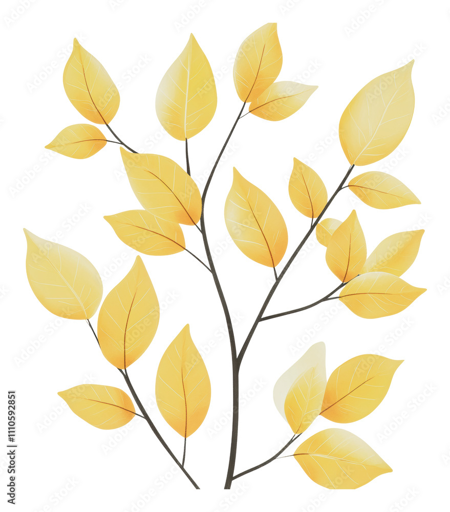 Colorful autumn leaves arranged on a branch, cut out - stock png. Colorful autumn leaves arranged on a branch, cut out - stock png.