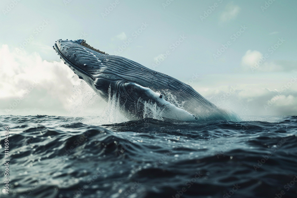Fototapeta premium Fantastically beautiful majestic huge whale in blue ocean