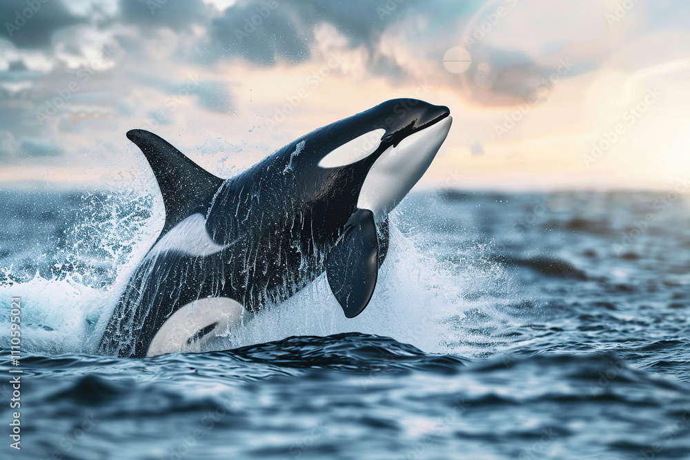 Fototapeta premium Fantastically beautiful majestic huge whale in deep ocean