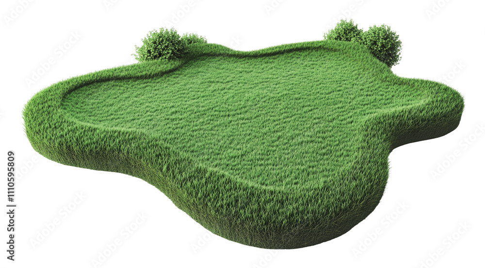 Fototapeta premium Green grassy landscape with mounds of vegetation, cut out - stock png.