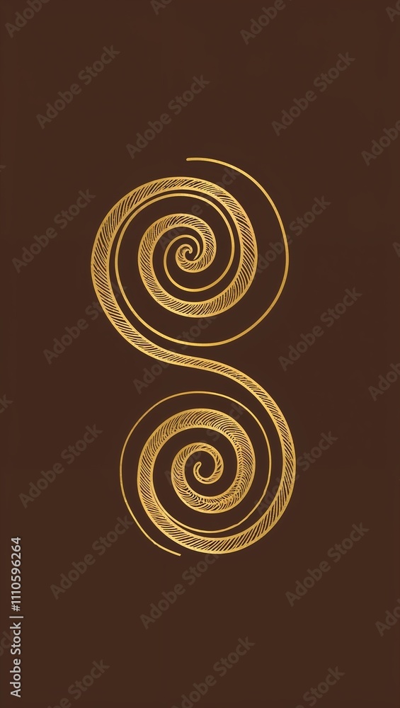Gold Spiral pattern hand drawn design on Brown background illustration Gold Spiral pattern hand drawn design on Brown background illustration