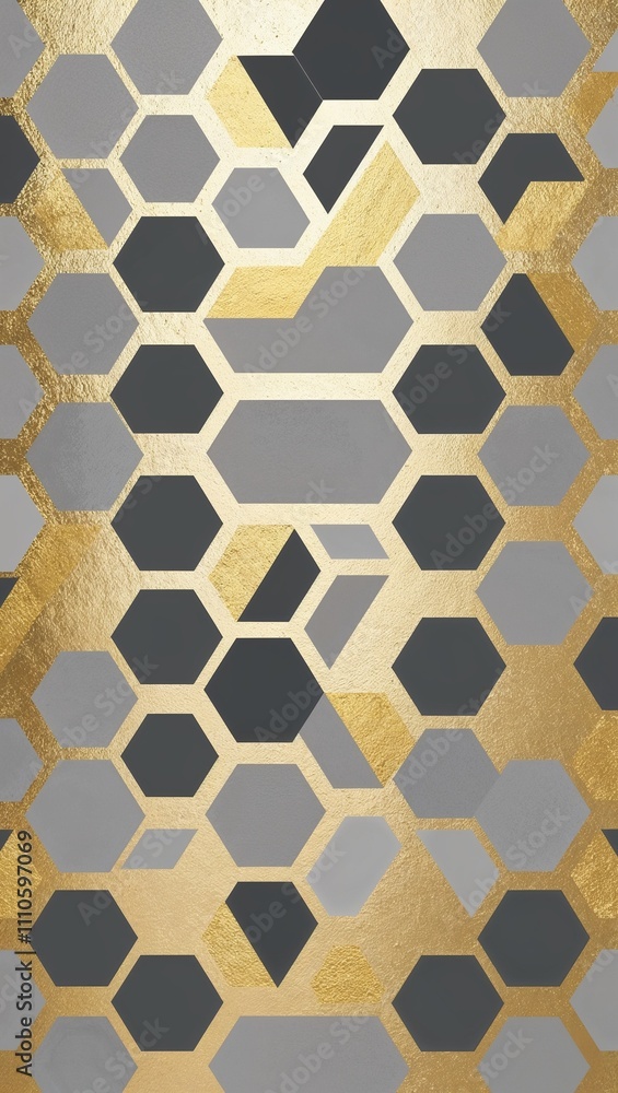 Gray Hexagon pattern hand drawn design on Gold background illustration Gray Hexagon pattern hand drawn design on Gold background illustration