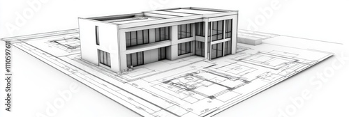 3D Illustration of Architectural Blueprint for Modern House Design Project