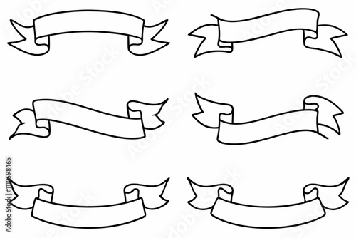 Ribbon, Vintage Ribbon Line Art, Ribbon Banner Vector, Simple Black Thin Line Ribbon Icons, Set of Vintage Ribbons Vector