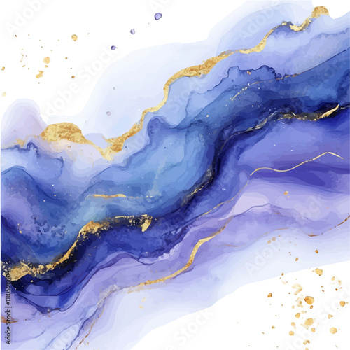 Mauve liquid watercolor background with golden glitter lines. Pastel violet marble alcohol ink drawing effect. Vector illustration of abstract stylish fluid art amethyst backdrop, blue and purple