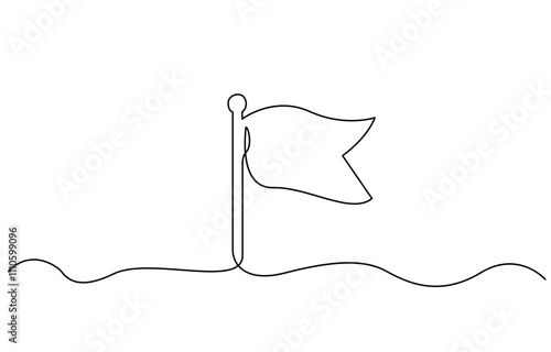 Continuous one line empty, white flag drawing. Flag Vector illustration, Single Line Drawing of a Flag with Editable Stroke and Copy Space, Continuous one line art billowing flag icon. 