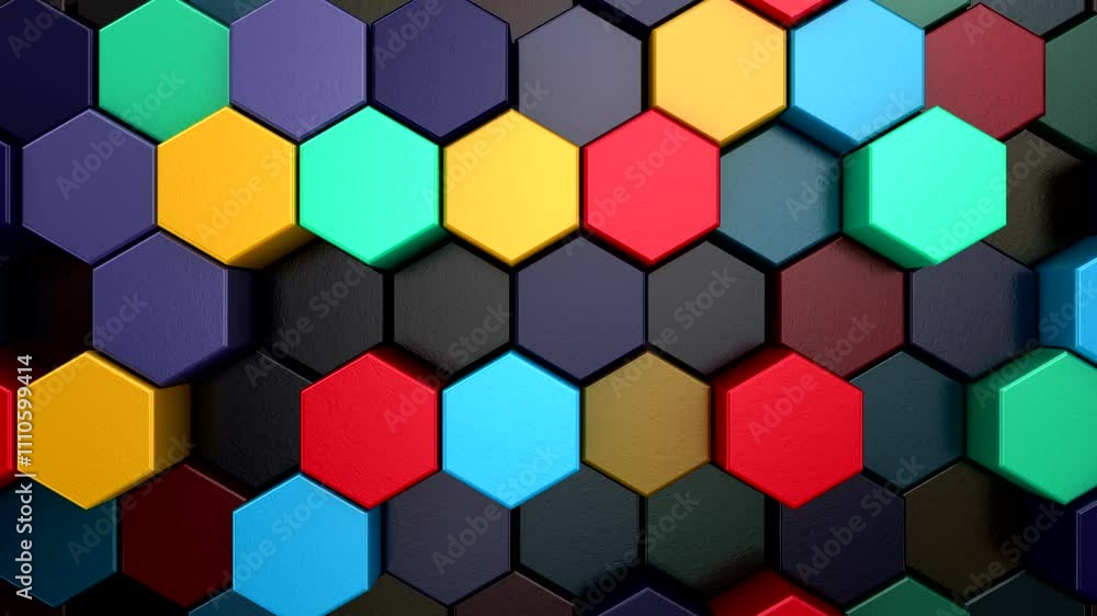 Background of Hexagons. Abstract motion, loop, 3d rendering, 4k resolution
Background of Hexagons. Abstract motion, loop, 3d rendering, 4k resolution