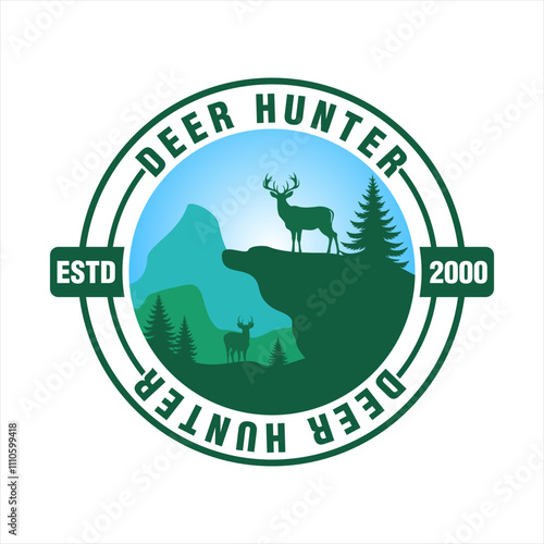 deer hunter logo vector illustration template vintage emblem design for club hunting activity