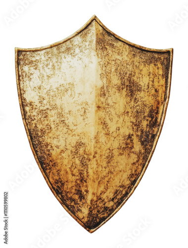 Golden vintage shield design on white background, cut out - stock png. photo