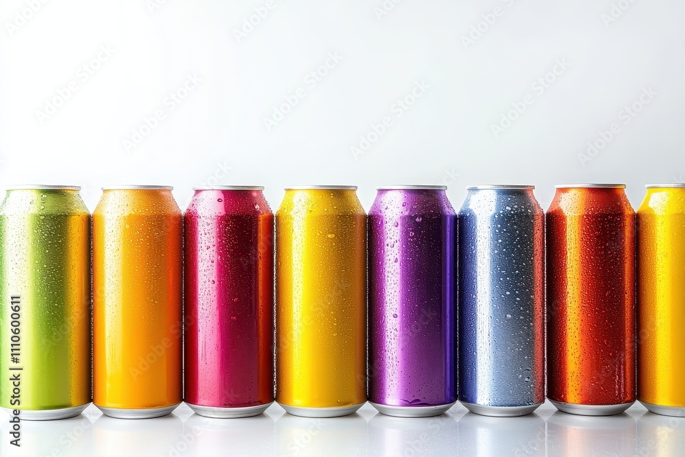 Colorful Canned Drinks on Plain Background Colorful Canned Drinks on Plain Background