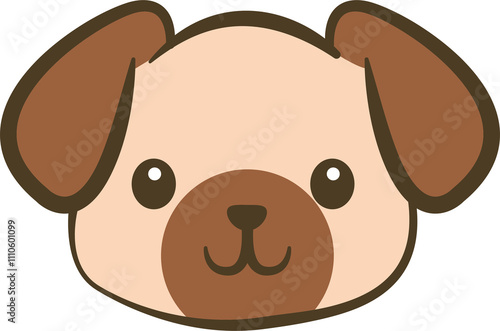 Cute cartoon illustration of a dog's face with brown ears and a brown snout, featuring simple and clean lines.
 photo