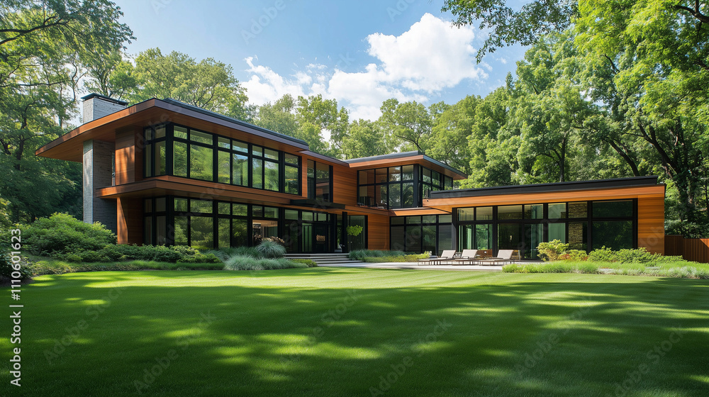 odern Scandinavian townhouses with natural wooden cladding and sleek black facades, embodying minimalist design and harmonious integration of nature and architecture. odern Scandinavian townhouses with natural wooden cladding and sleek black facades, embodying minimalist design and harmonious integration of nature and architecture.