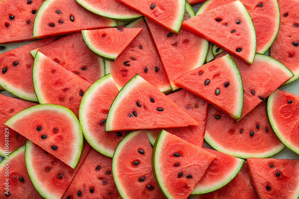 Heap of Watermelon Slices with Seeds as Background Heap of Watermelon Slices with Seeds as Background