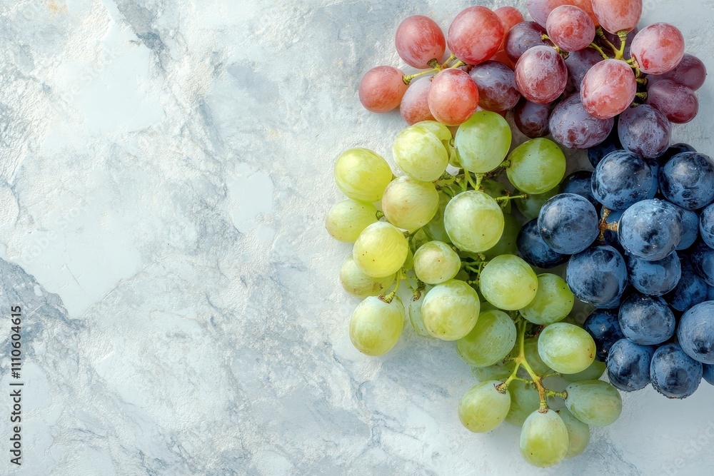 Colorful Cluster of Grapes on White Surface Colorful Cluster of Grapes on White Surface