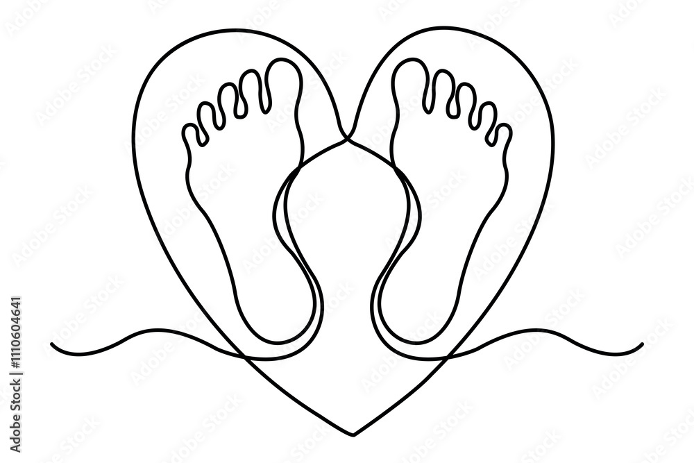 Footprint continuous one line of two soles isolated on white background. Footprint continuous one line of two soles isolated on white background.