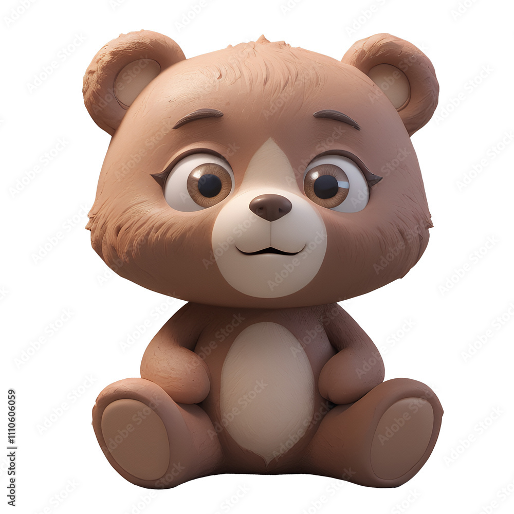 Obraz premium Adorable 3D-rendered brown bear cub sitting, smiling sweetly.
