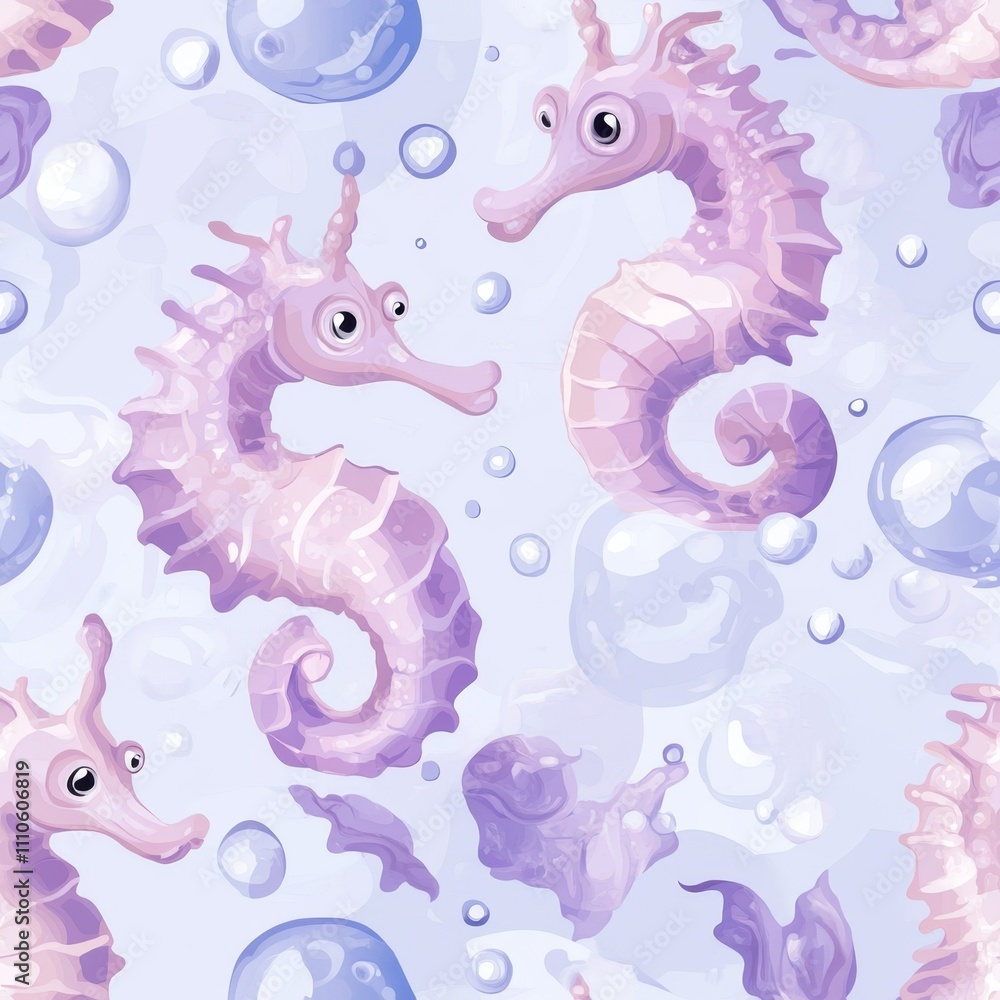 Fototapeta premium Sea Horses in a Pastel Underwater World seamless, pattern, background, texture