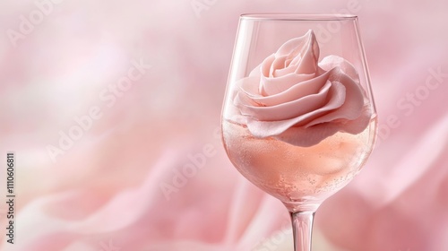 Wallpaper Mural Rose wine glass with delicate pink rose petal decoration. Elegant romantic beverage concept Torontodigital.ca