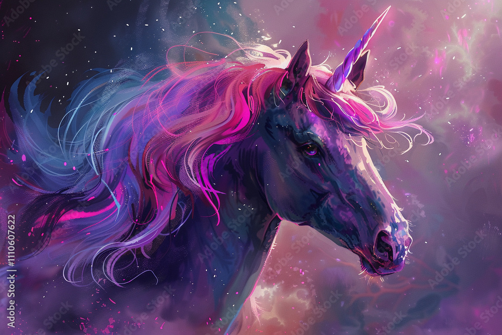 Fantastically mythological pink unicorn with big long horn Fantastically mythological pink unicorn with big long horn