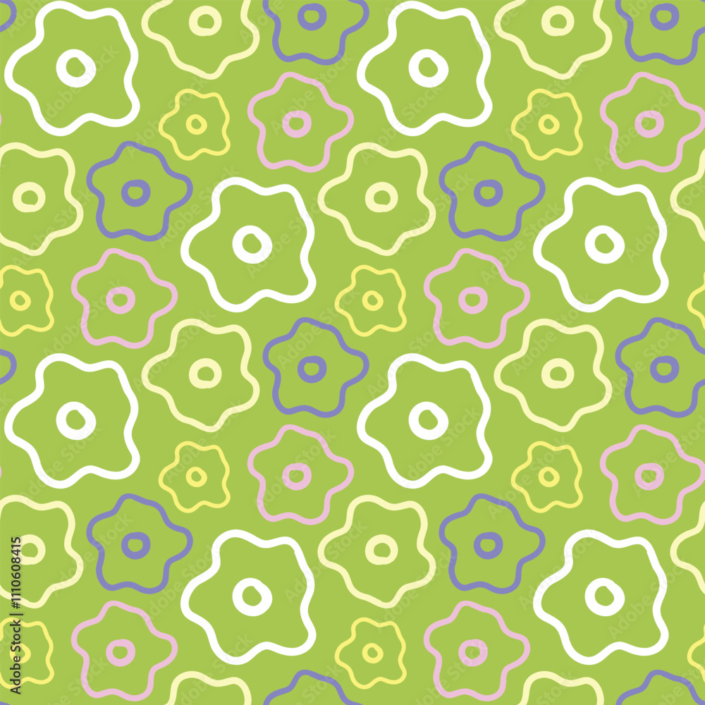 Fototapeta premium Green seamless pattern with hand drawn flowers