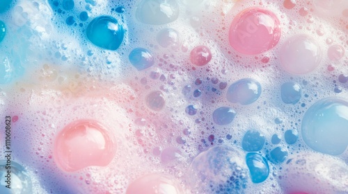 Colorful soap bubbles in pastel foam pattern