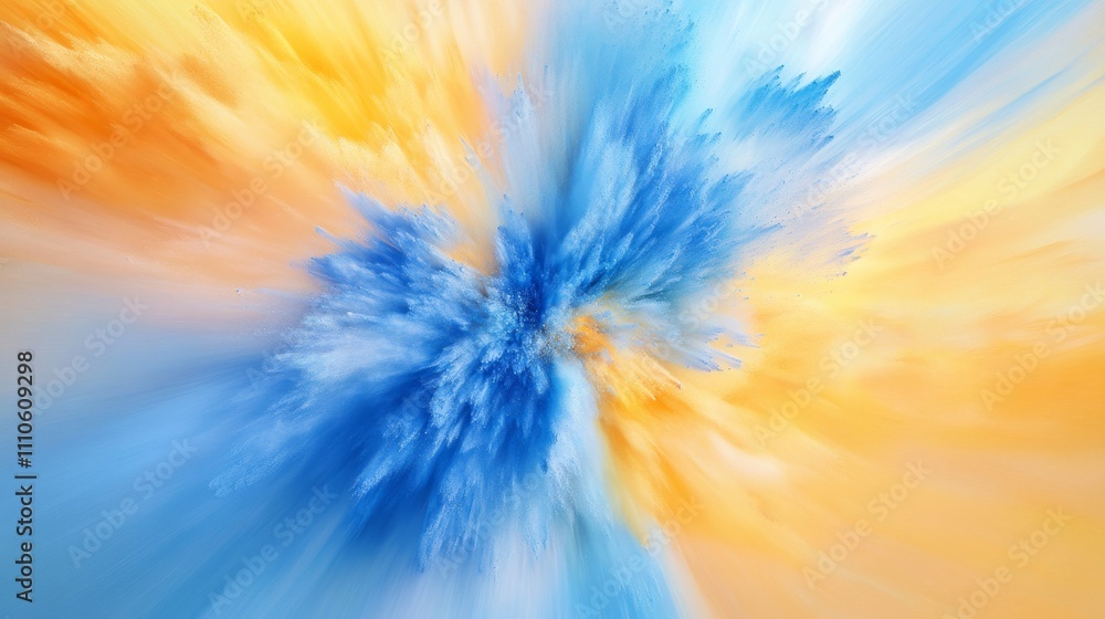 Obraz premium Abstract explosion of blue and orange colors, dynamic art. Creative expression and color theory concept