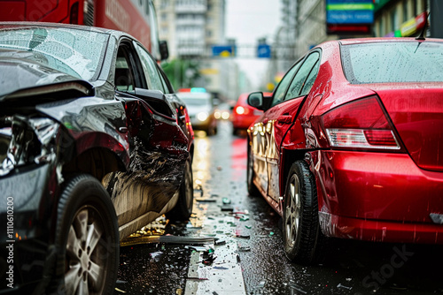 Collision of vehicles involved in major accident on road with major damage