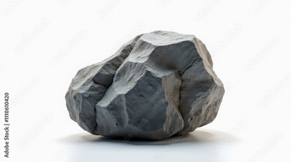 Close-Up of Rugged Heavy Rock with Detailed Texture on White Background Close-Up of Rugged Heavy Rock with Detailed Texture on White Background