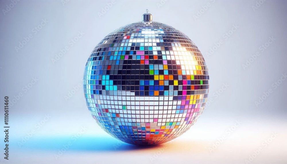 Close-Up of Shiny Disco Ball with Colorful Reflections. Vibrant Disco Ball Glowing with Colorful Lights. Close-Up of Shiny Disco Ball with Colorful Reflections. Vibrant Disco Ball Glowing with Colorful Lights.
