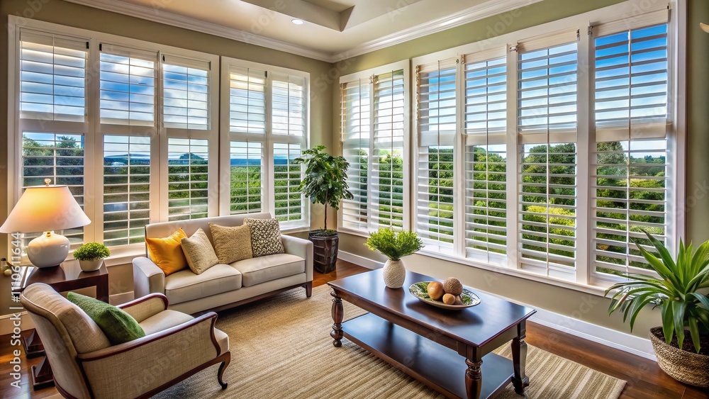 Aerial View of Elegant Plantation Shutters Showcasing Adjustable Louvers for Light Control in Modern Interior Spaces