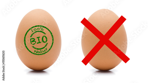 Bioei nicht Bioei vor weisem Hintergrund