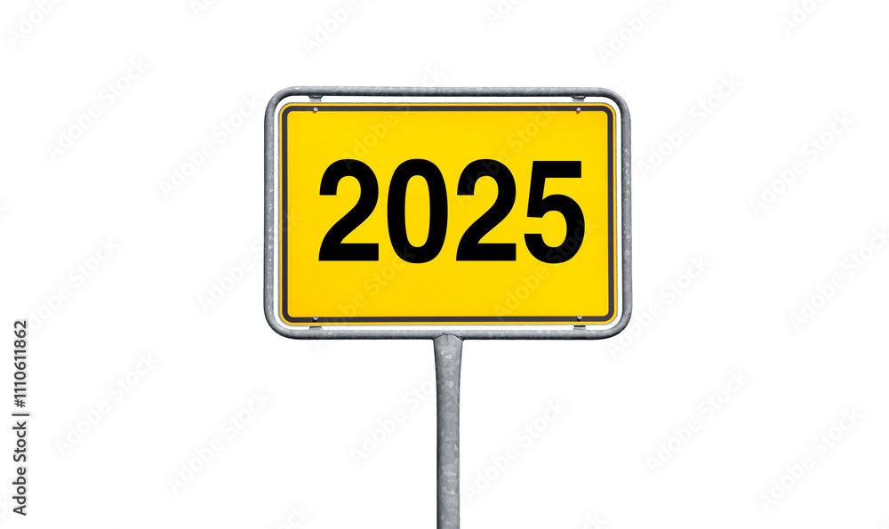 Jahreswechsel 2024 2025 Ortsschild vor weissem Hintergrund Jahreswechsel 2024 2025 Ortsschild vor weissem Hintergrund