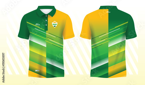 green yellow polo sport shirt sublimation jersey template design mockup