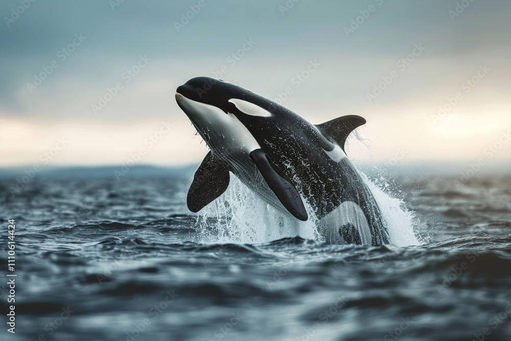 Obraz premium Fantastically beautiful majestic huge whale in deep ocean