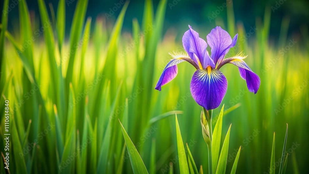 A Lone Iris Bloom Standing Out in Contrast Against Lush Green Grasses in Minimalist Photography for Nature Lovers and Botanical Aesthetic Enthusiasts A Lone Iris Bloom Standing Out in Contrast Against Lush Green Grasses in Minimalist Photography for Nature Lovers and Botanical Aesthetic Enthusiasts