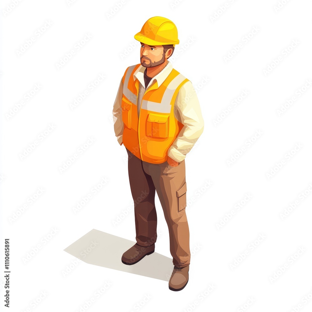 Isometric illustration of a construction worker. Isometric illustration of a construction worker.