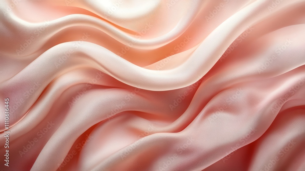 Fototapeta premium Draped peach silk fabric showing soft waves and texture