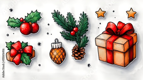 sticker, Christmas gift, Advertising promotion art style, Generative Al