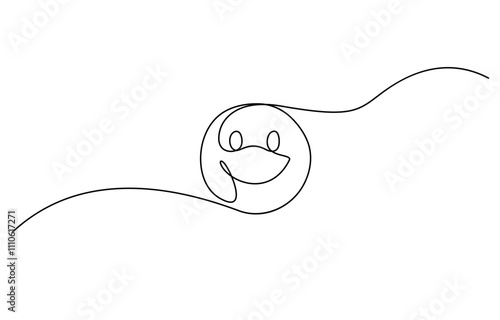 Continuous one line drawing of smile. Single line pattern of smile, One continuous line art smiling face, Positive Emotion Single Line Icon.