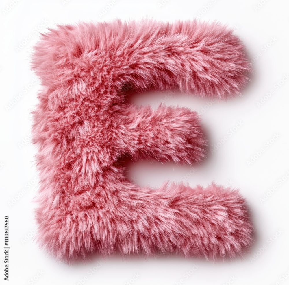 Pink fluffy letter E on a white background realistic Pink fluffy letter E on a white background realistic