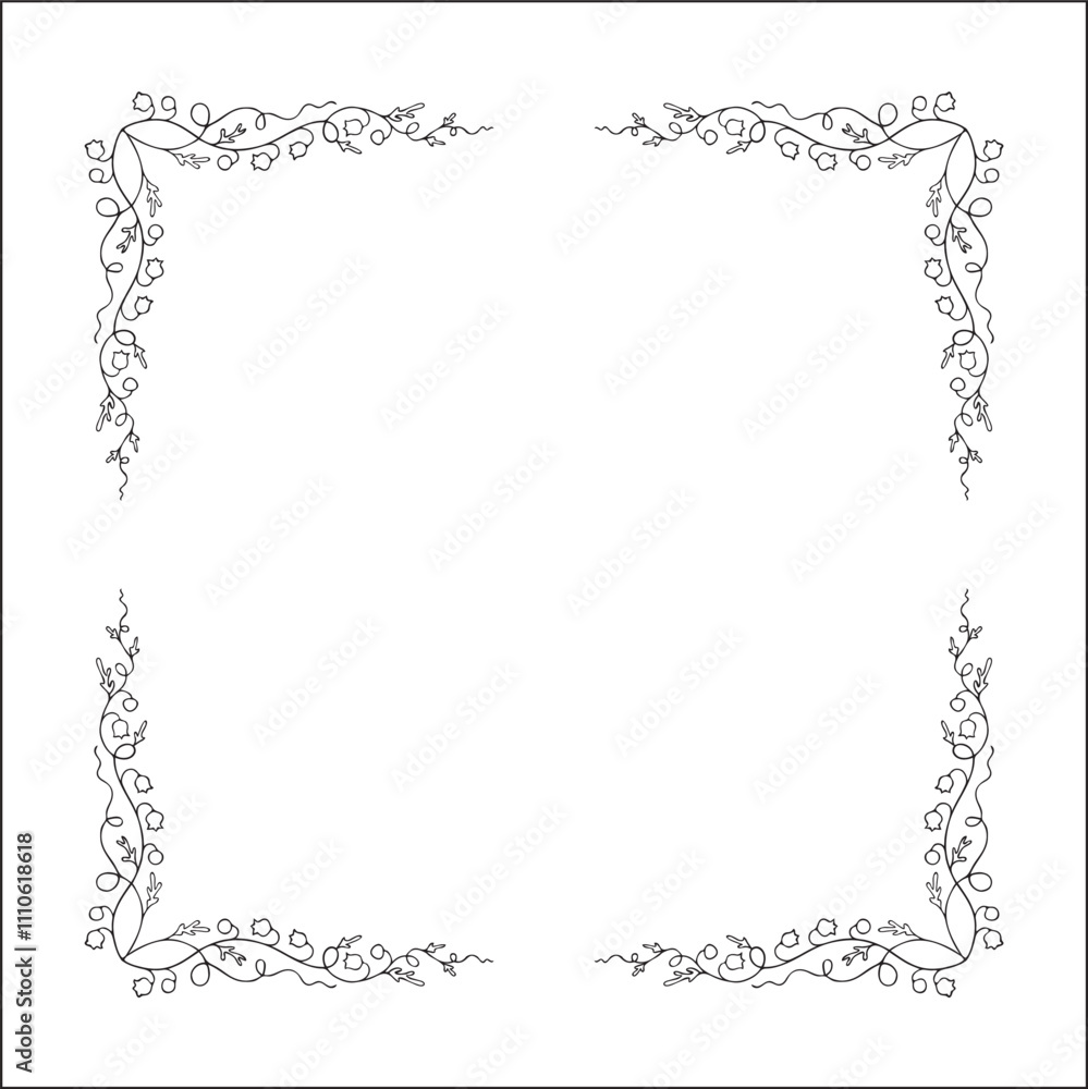 Vegetal floral frame with leaves and bluebell flowers, decorative corners for greeting cards, banners, business cards, invitations, menus. Isolated vector illustration.
Vegetal floral frame with leaves and bluebell flowers, decorative corners for greeting cards, banners, business cards, invitations, menus. Isolated vector illustration.