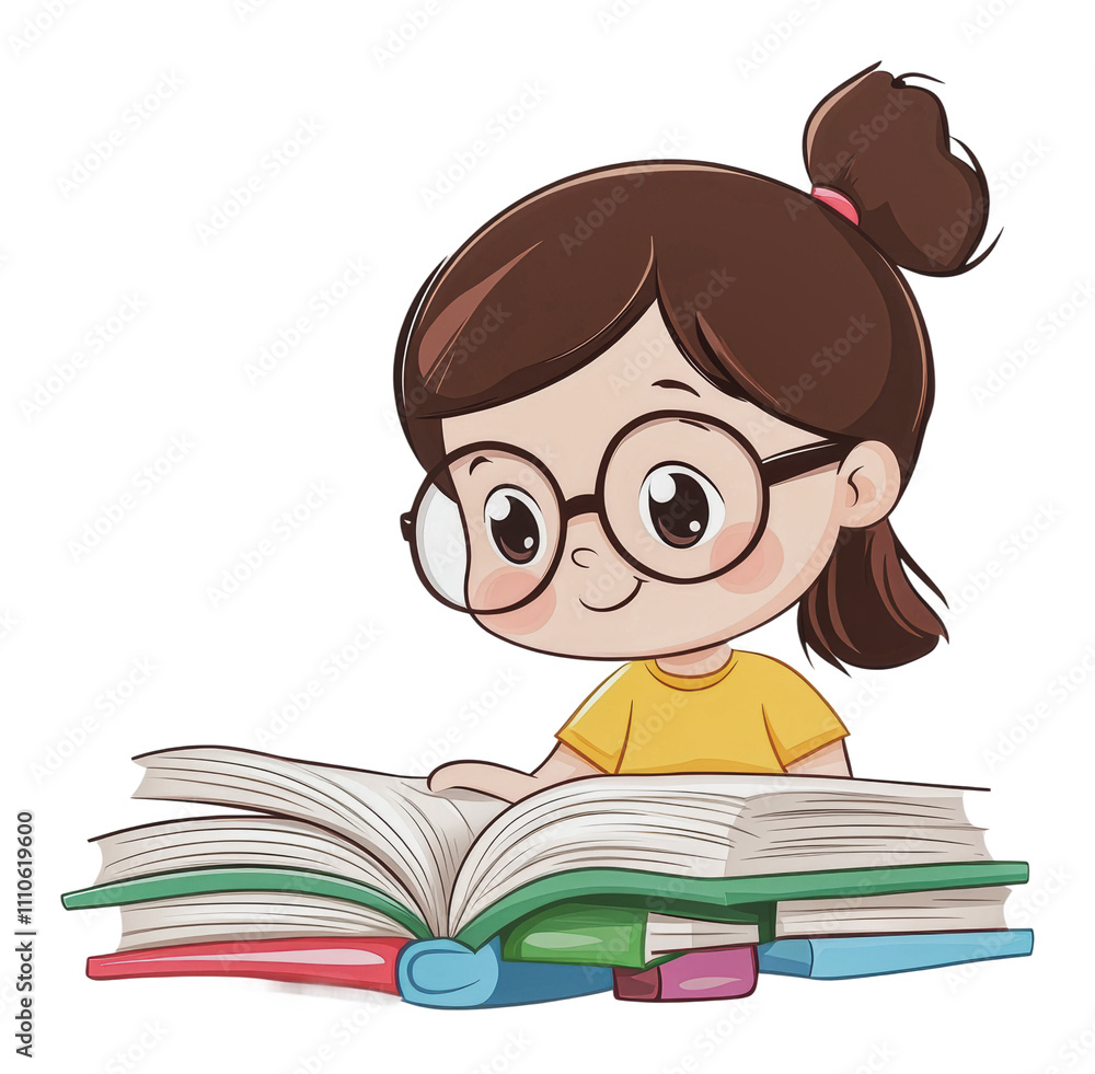 Child reading a book with curiosity and joy, cut out - stock png. Child reading a book with curiosity and joy, cut out - stock png.