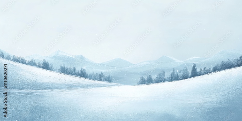 Serene Winter Landscape With Snow Covered Mountains and a Forest Silhouette Serene Winter Landscape With Snow Covered Mountains and a Forest Silhouette