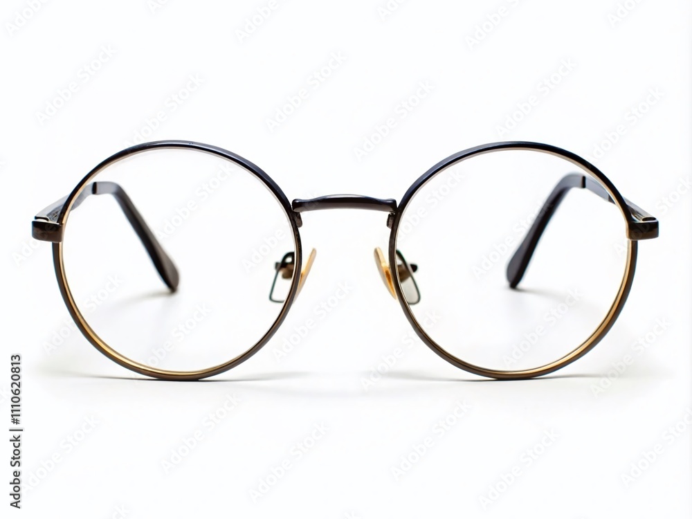 Back View of Black Metal Round Medical Eye Glasses Isolated on a White Background Showcasing Modern Design and Style for Optical Accessories Photography