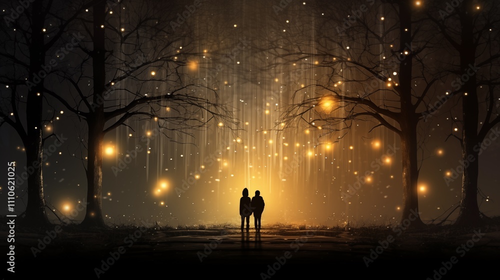 A beautifully lit scene at night, with soft background hues. The subject is on the right, and the left side is left open for balance. Ambient Light wraps around ,generative ai illustration A beautifully lit scene at night, with soft background hues. The subject is on the right, and the left side is left open for balance. Ambient Light wraps around ,generative ai illustration