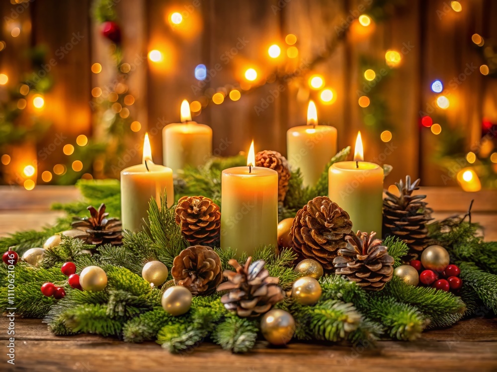 Beautiful and Festive Advent Wreaths Decorated with Candles, Pine Cones, and Greenery for a Cozy Holiday Atmosphere in Warm Lighting Settings Beautiful and Festive Advent Wreaths Decorated with Candles, Pine Cones, and Greenery for a Cozy Holiday Atmosphere in Warm Lighting Settings