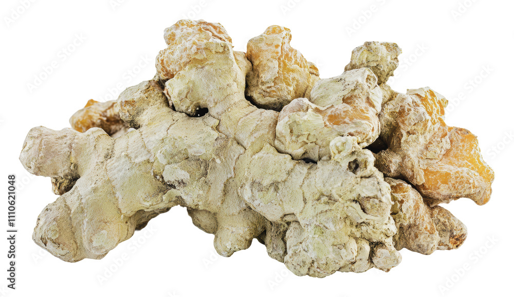 Natural ginger root with unique texture and color, cut out - stock png. Natural ginger root with unique texture and color, cut out - stock png.