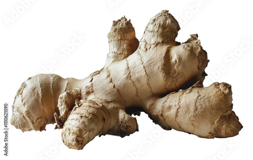 Fresh ginger root displayed on a white background, cut out - stock png. photo