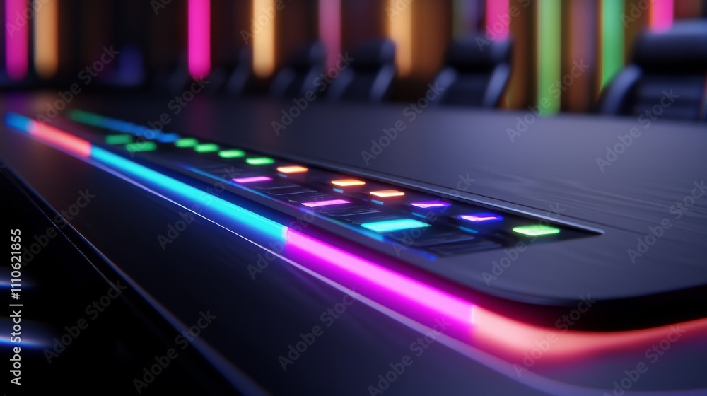 touchscreen management concept. Futuristic conference table with colorful LED lights. touchscreen management concept. Futuristic conference table with colorful LED lights.