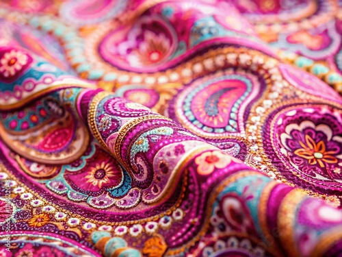 Beautiful Pink Paisley Overall Pattern with a Tilt-Shift Effect, Capturing the Intricate Details in a Dreamlike Soft Focus for Unique Textile and Fashion Designs